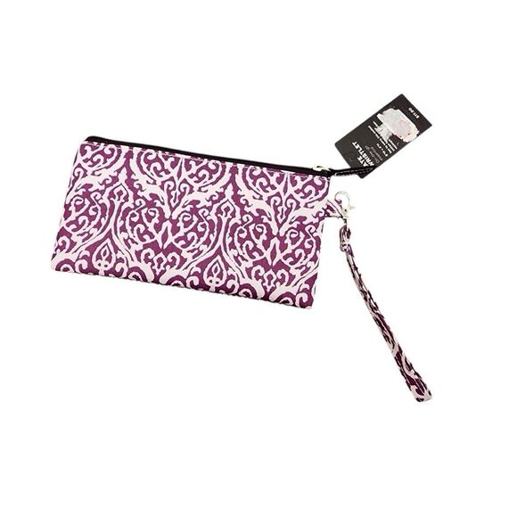 New SCOUT Kate Wristlet Zip Pouch Case Purple White Damask Cosmetic Makeup Bag - Picture 2 of 10